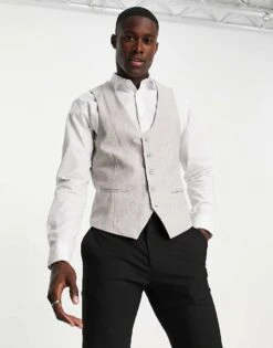 New Look Skinny Suit Waistcoat In Grey For Men