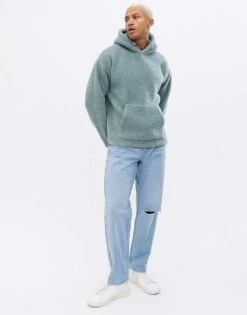 New Look Borg Hoodie In Blue For Men Mid Blue -Look Espn Store 201493626 4