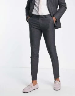 New Look Skinny Suit Trousers In Dark Grey For Men