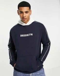 New Look Hoodie With Brooklyn Print In Navy For Men -Look Espn Store 201638204 1 navy 1