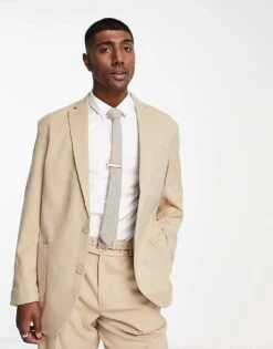 New Look Relaxed Fit Suit Jacket In Tan For Men