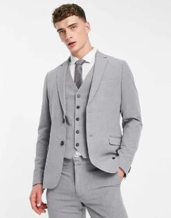 New Look Super Skinny Suit Jacket In Grey For Men