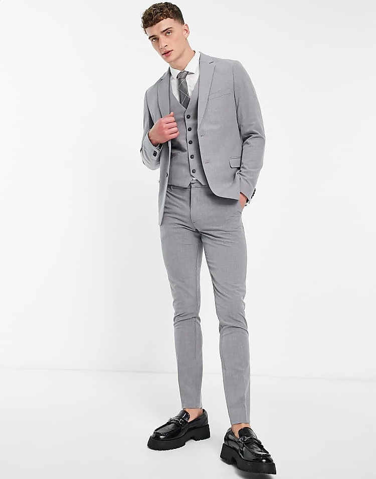 New Look Super Skinny Suit Jacket In Grey For Men 3 New Look Super Skinny Suit Jacket In Grey For Men - Image 3