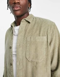 New Look 3 Pocket Cord Overshirt In Light Khaki For Men -Look Espn Store 203716428 3