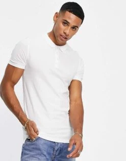 New Look Muscle Fit Polo Shirt In White For Men -Look Espn Store 203802111 1 white 1