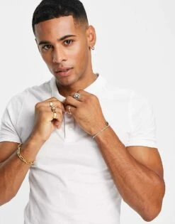 New Look Muscle Fit Polo Shirt In White For Men -Look Espn Store 203802111 3