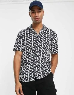 New Look Piped Geo Print Shirt In White Pattern For Men