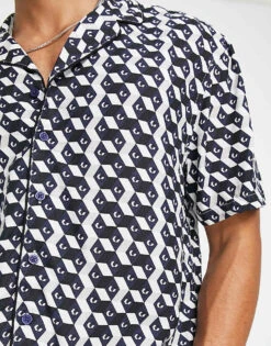 New Look Piped Geo Print Shirt In White Pattern For Men -Look Espn Store 204055153 3