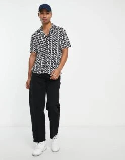 New Look Piped Geo Print Shirt In White Pattern For Men -Look Espn Store 204055153 4