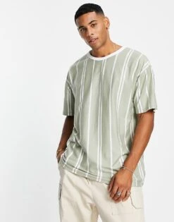 New Look Stripe T-shirt In Khaki For Men Dark Khaki -Look Espn Store 204081304 1 darkkhaki 1