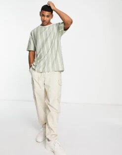 New Look Stripe T-shirt In Khaki For Men Dark Khaki -Look Espn Store 204081304 3