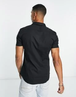 New Look Short Sleeve Button Through Shirt In Black For Men -Look Espn Store 204163740 4