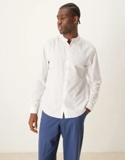New Look Long Sleeve Grandad Shirt In White For Men