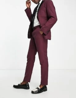 New Look Slim Suit Trouser In Burgundy For Men Dark Burgundy