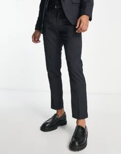 New Look Slim Suit Trouser In Navy Jacquard For Men