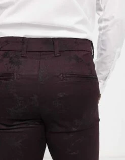New Look Skinny Suit Trouser In Burgundy Jacquard For Men Dark Burgundy -Look Espn Store 204179199 5
