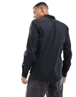 New Look Long Sleeve Poplin Shirt In Black For Men -Look Espn Store 205456024 4