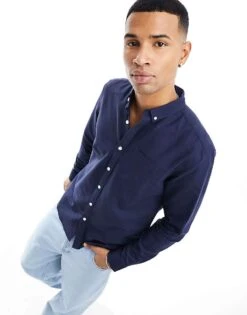 New Look Long Sleeve Oxford Shirt In Navy For Men -Look Espn Store 205456097 1 navy 1