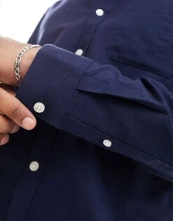 New Look Long Sleeve Oxford Shirt In Navy For Men -Look Espn Store 205456097 3