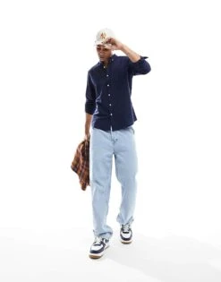 New Look Long Sleeve Oxford Shirt In Navy For Men -Look Espn Store 205456097 4