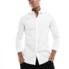 New Look Long Sleeve Muscle Fit Poplin Shirt In White For Men