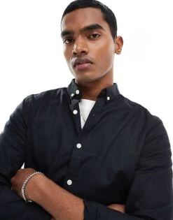 New Look Long Sleeve Muscle Fit Shirt In Black For Men -Look Espn Store 205794943 3