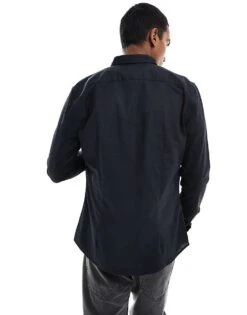 New Look Long Sleeve Muscle Fit Shirt In Black For Men -Look Espn Store 205794943 4