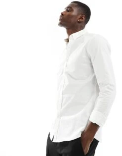 New Look Long Sleeve Muscle Fit Shirt In White For Men