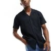 New Look Short Sleeve Linen Blend Shirt In Black For Men