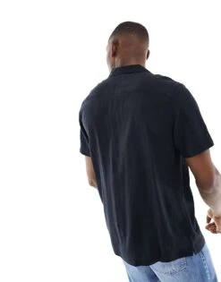 New Look Short Sleeve Linen Blend Shirt In Black For Men -Look Espn Store 205800266 4
