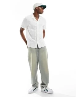 New Look Short Sleeve Linen Blend Shirt In White For Men -Look Espn Store 205800267 4