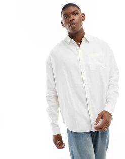 New Look Long Sleeve Linen Blend Shirt In White For Men -Look Espn Store 205800282 1 white 1