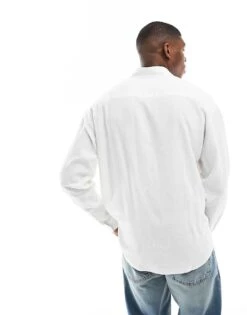 New Look Long Sleeve Linen Blend Shirt In White For Men -Look Espn Store 205800282 3