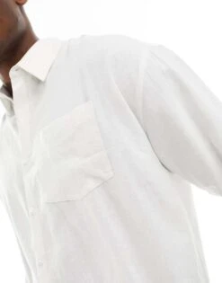New Look Long Sleeve Linen Blend Shirt In White For Men -Look Espn Store 205800282 4