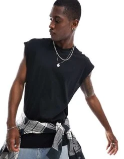 New Look Oversized Tank Top In Black For Men