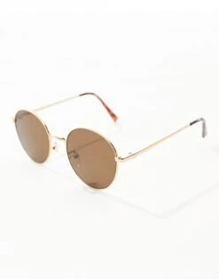 New Look Round Metal Sunglasses In Gold For Men -Look Espn Store 205817181 4