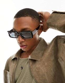 New Look Rectangle Framed Sunglasses In Black For Men -Look Espn Store 205829099 4