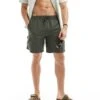 New Look Cargo Swim Shorts In Dark Khaki For Men Dark Green
