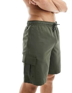 New Look Cargo Swim Shorts In Dark Khaki For Men Dark Green -Look Espn Store 205849931 4