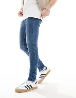 New Look Super Skinny Jeans In Mid Blue For Men