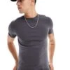New Look Muscle Fit T-shirt In Dark Grey For Men