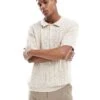 New Look Short Sleeve Textured Knit Polo In Off White For Men