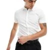 New Look Short Sleeved Muscle Fit Poplin Shirt In White For Men
