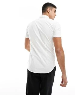 New Look Short Sleeved Muscle Fit Poplin Shirt In White For Men -Look Espn Store 205868720 4