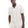 New Look Short Sleeved Palm Linen Blend Shirt In Stone For Men