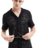 New Look Short Sleeved Lace Shirt In Black For Men