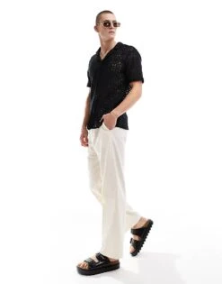 New Look Short Sleeved Lace Shirt In Black For Men -Look Espn Store 205904410 4