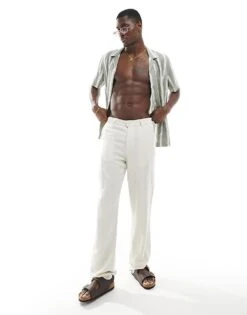 New Look Short Sleeved Striped Linen Blend Shirt In Green For Men Mid Green -Look Espn Store 205904440 4