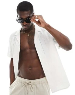 New Look Short Sleeved Broderie Shirt In White For Men -Look Espn Store 205904456 1 white 1