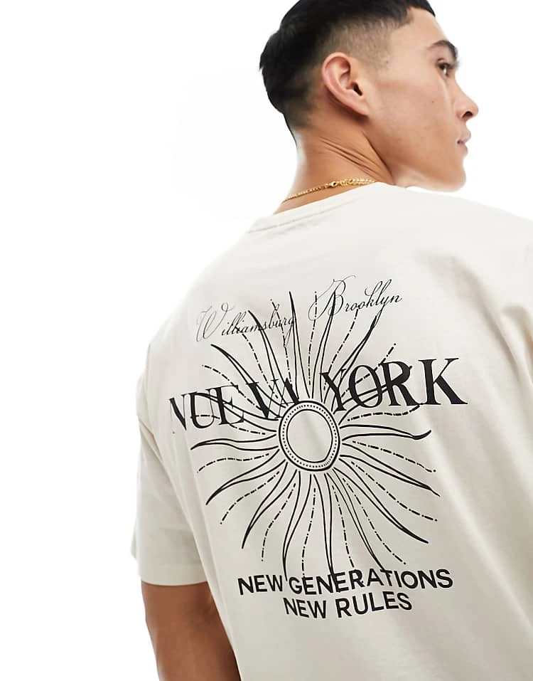 New Look Nueva York T-shirt In Stone For Men 5 New Look Nueva York T-shirt In Stone For Men - Image 5